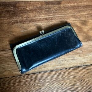 HOBO Black Leather Wallet with Gold Trim